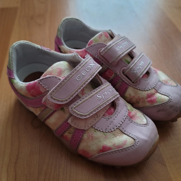 GEOX Respira Sport Girls US 10 EUR 27 Sneakers Pink Floral Leather Flat Shoes - Picture 7 of 12